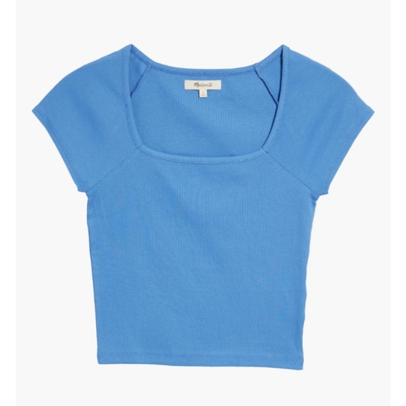 💙Madewell Brightside Square Neck Cropped Womens Tee Trellis Blue💙 - Picture 6 of 8